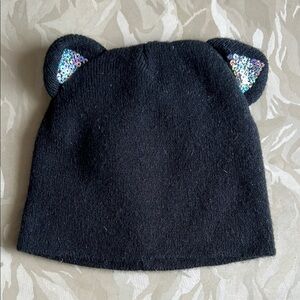 Black Sequin Kitty Cat Ear Toque (Beanie) Hat